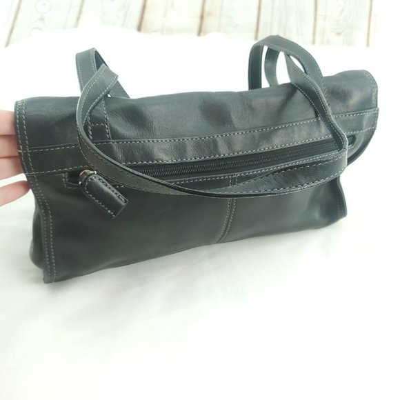 Tignanello Womens Black Leather Double Handles Buckle Straps Shoulder Bag - Picture 4 of 14